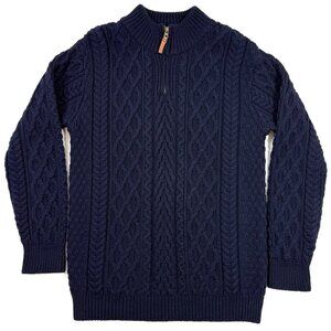 Aran Sweater Market Mens 1/4 Zip Sweater Fisherman Cable Knit Sz XL Wool Ireland